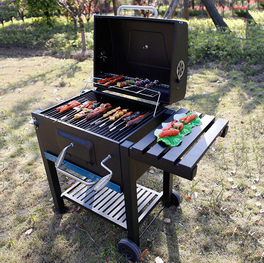 Outdoor BBQ charcoal grill cart, barbecue with Spice Rack