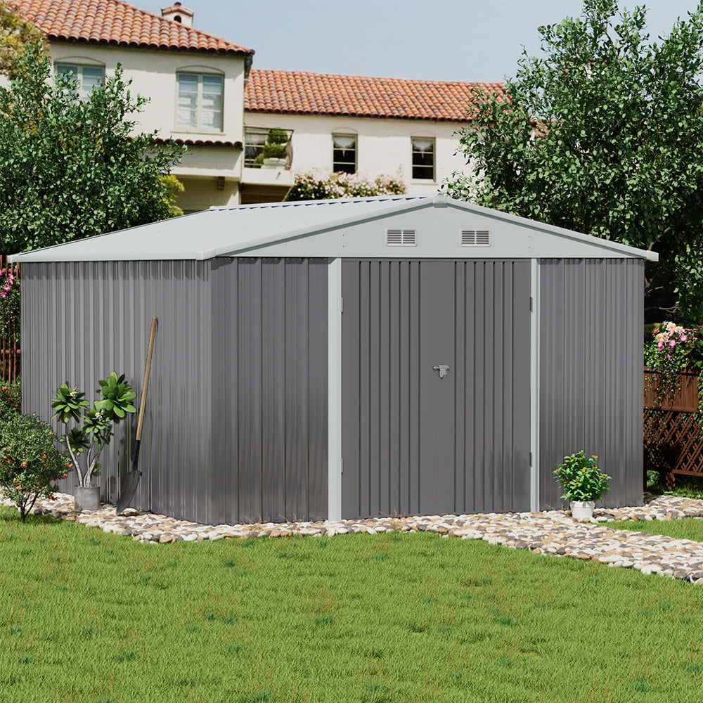 Grey 364cm Outdoor Garden Metal Storage Shed
