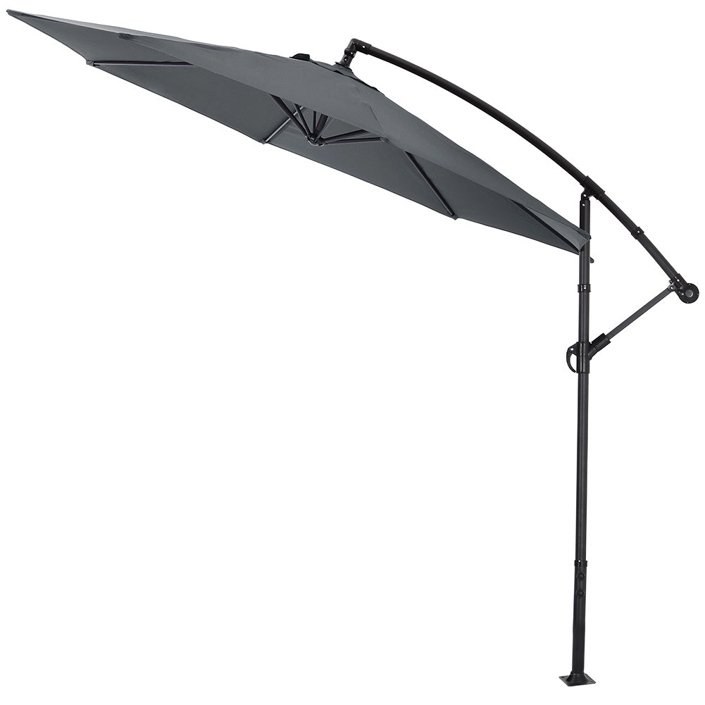 Garden 3M Dark Grey Banana Parasol Cantilever Hanging Sun Shade Umbrella Shelter with Square Base