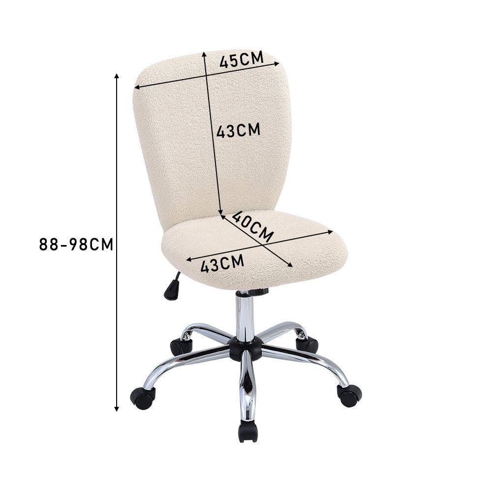 White Plush Office Chair with Wheels No Arms