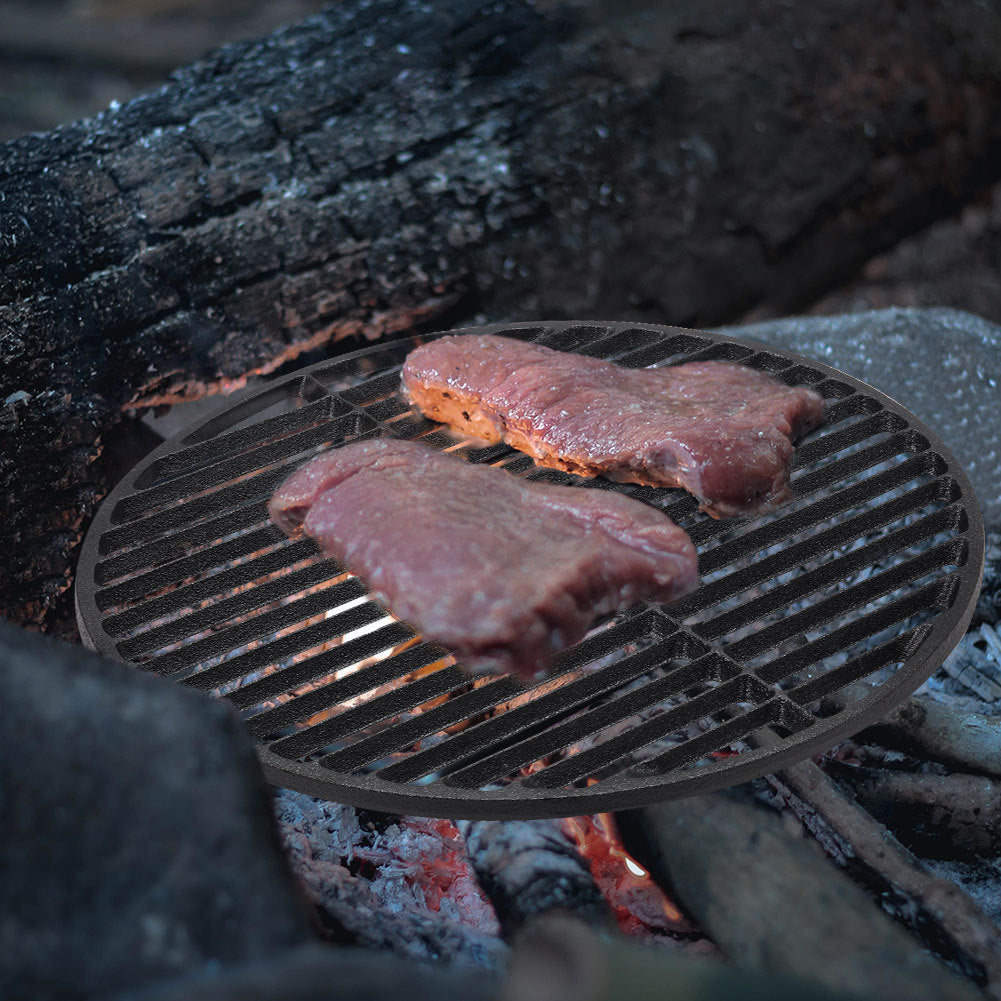 45.5cm Circular Cast Iron Grilling Grate Dual Side Grid for BBQ