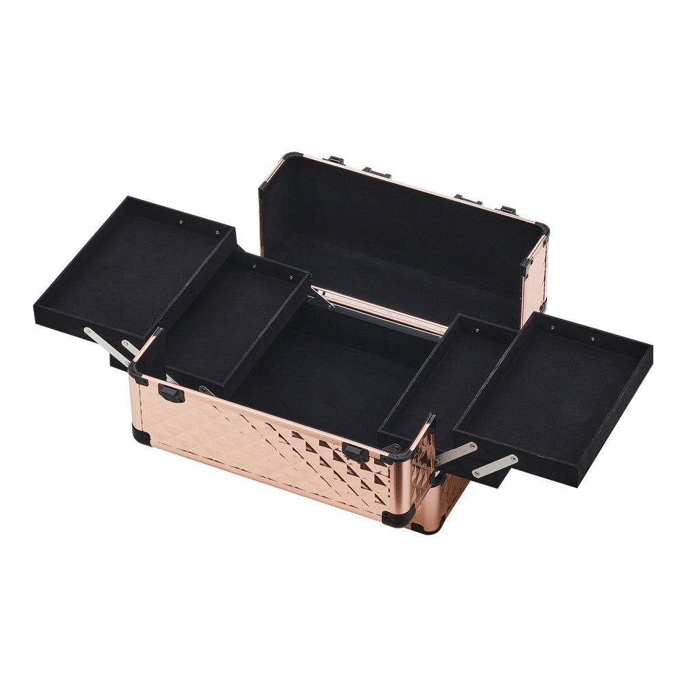3in1 Cosmetic Train Case with Detachable Beauty Storage Box,Rose Gold
