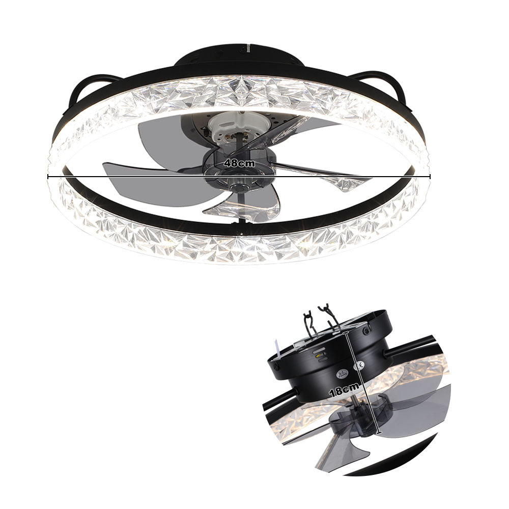Black Modern Round Crystal Ceiling Fan with Light