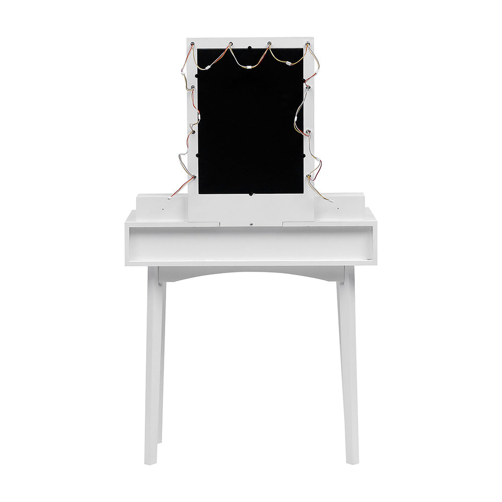 White 80cm Modern Makeup Dressing Desk Set with Lighted Mirror and Stool