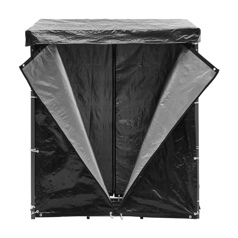 Grey 135cm Garden Metal Tube Firewood Rack with Roof