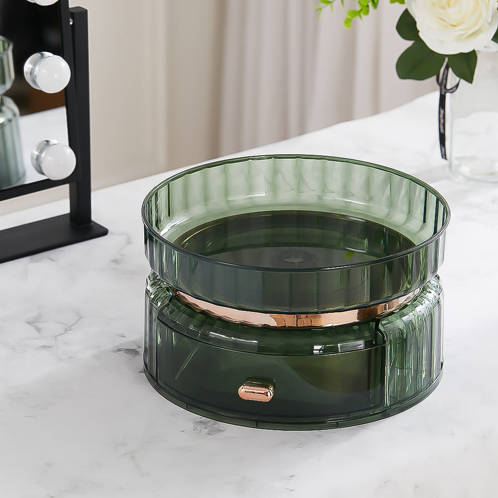 360 Rotating Makeup Cosmetic Organizer with Drawer,Green