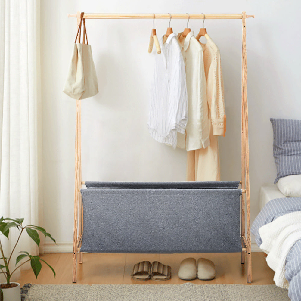 159CM Bedroom Floor Coat Rack Hanger with Storage Basket