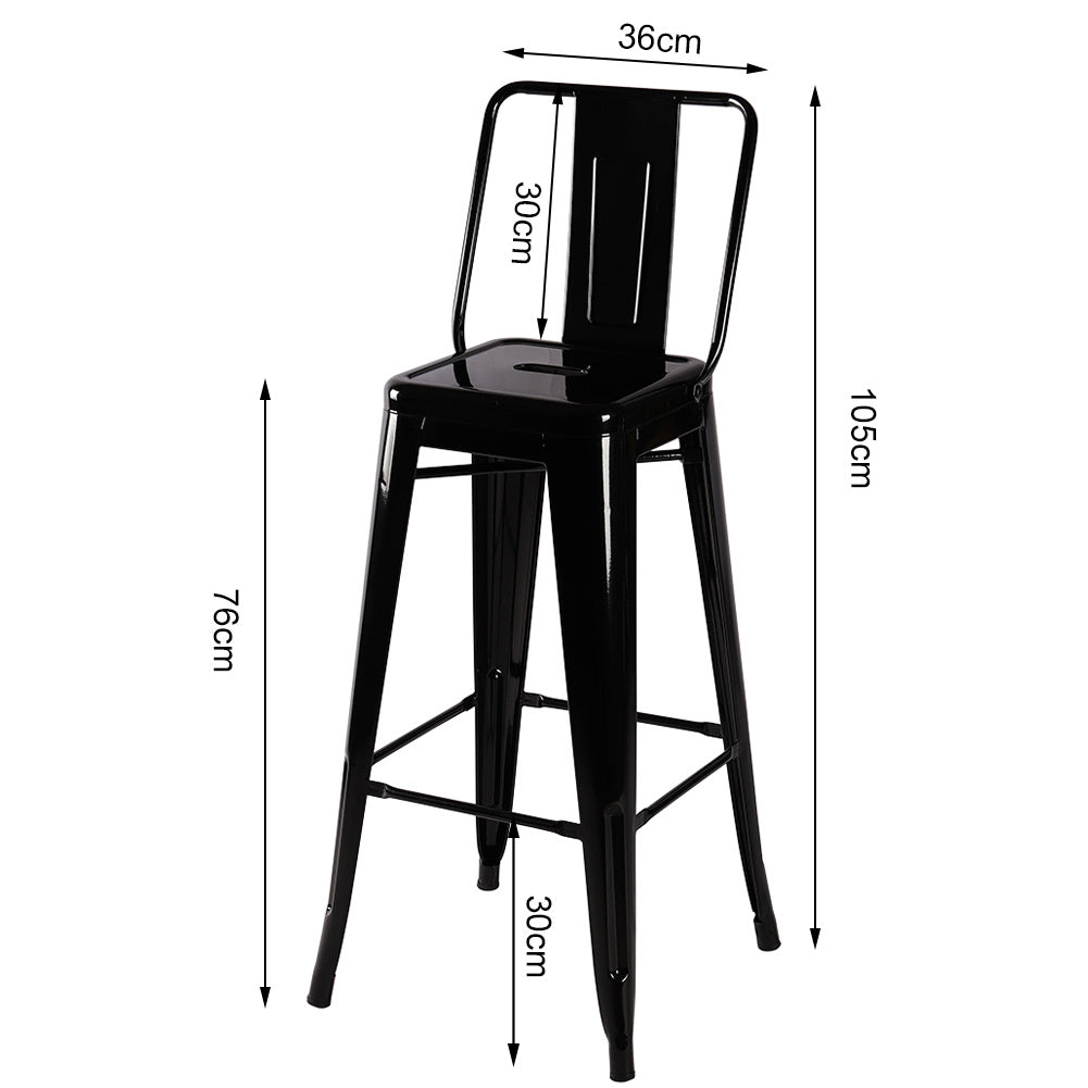 Set of 4 Metal Frame High Bar Stool Black