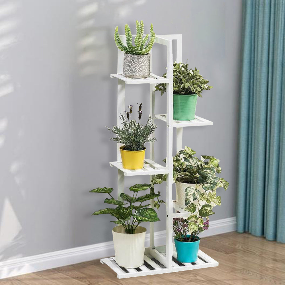 5 Tier Wood Plant Stand, White