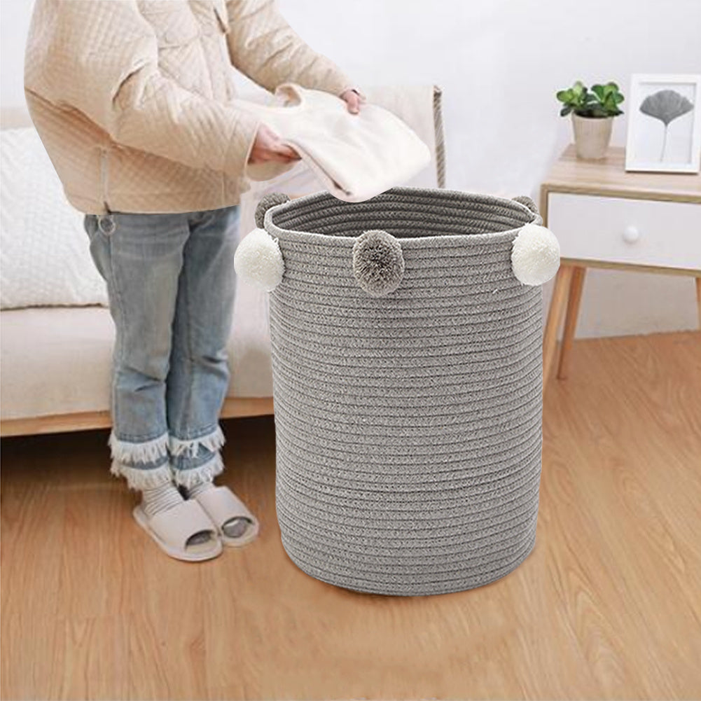 Laundry Basket Washing Clothes Storage Bag with Edge Hairball Decoration, Grey