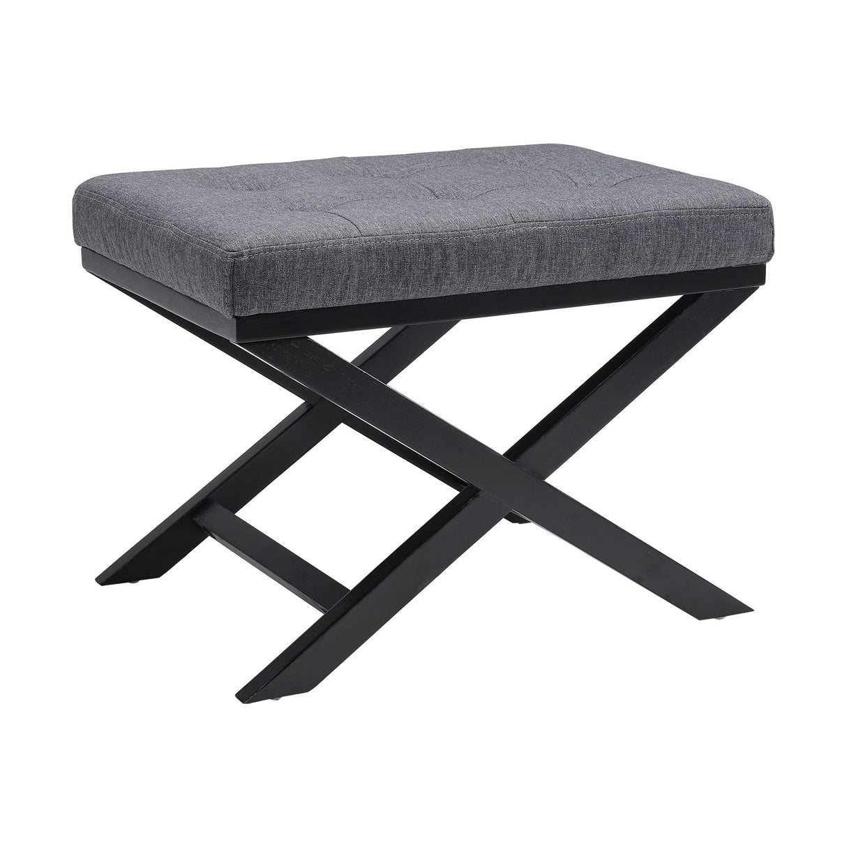 Linen Buttoned Footstool with X shaped Legs