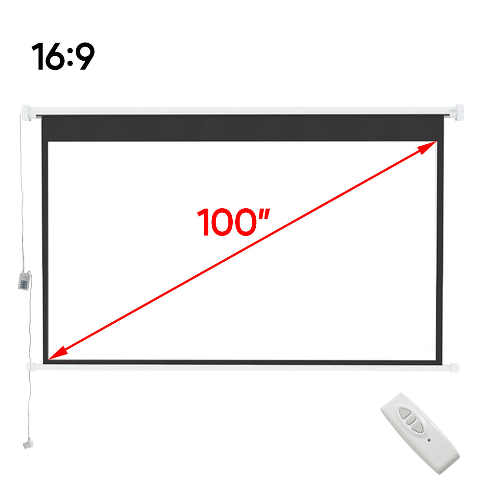100 White 16:9 Electric Motorized Projector Screen with Remote