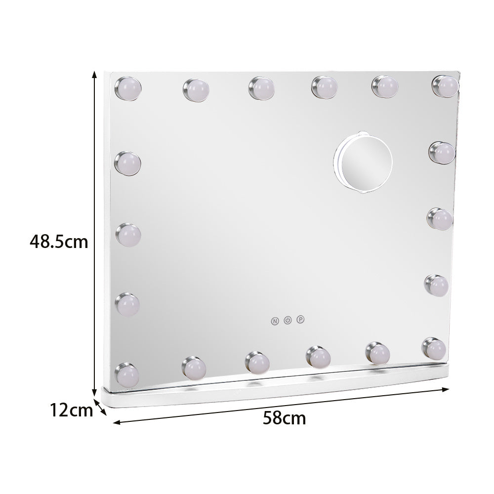 White Hollywood 18 LED Bulbs Make Up Cosmetic Mirror With Magnifying Glass