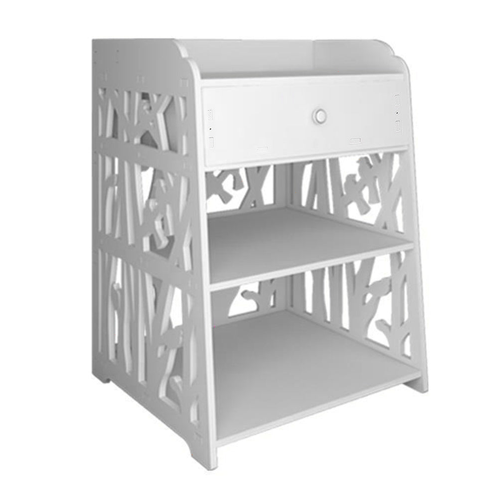 Wood Nightstand Bedside Table with Hollow Bird Design 2-Tier Storage