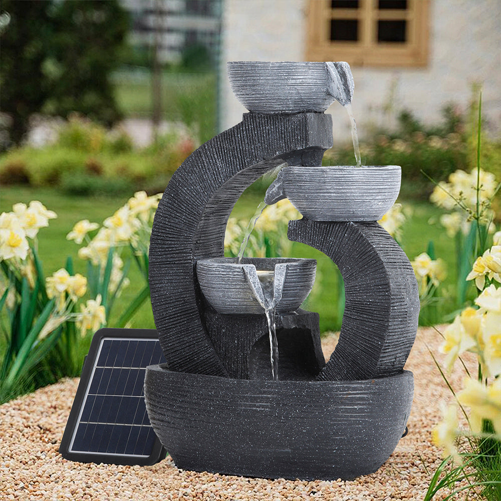 3 Tier Bowl Outdoor Solar Powered Water Fountain Decor with LED Light