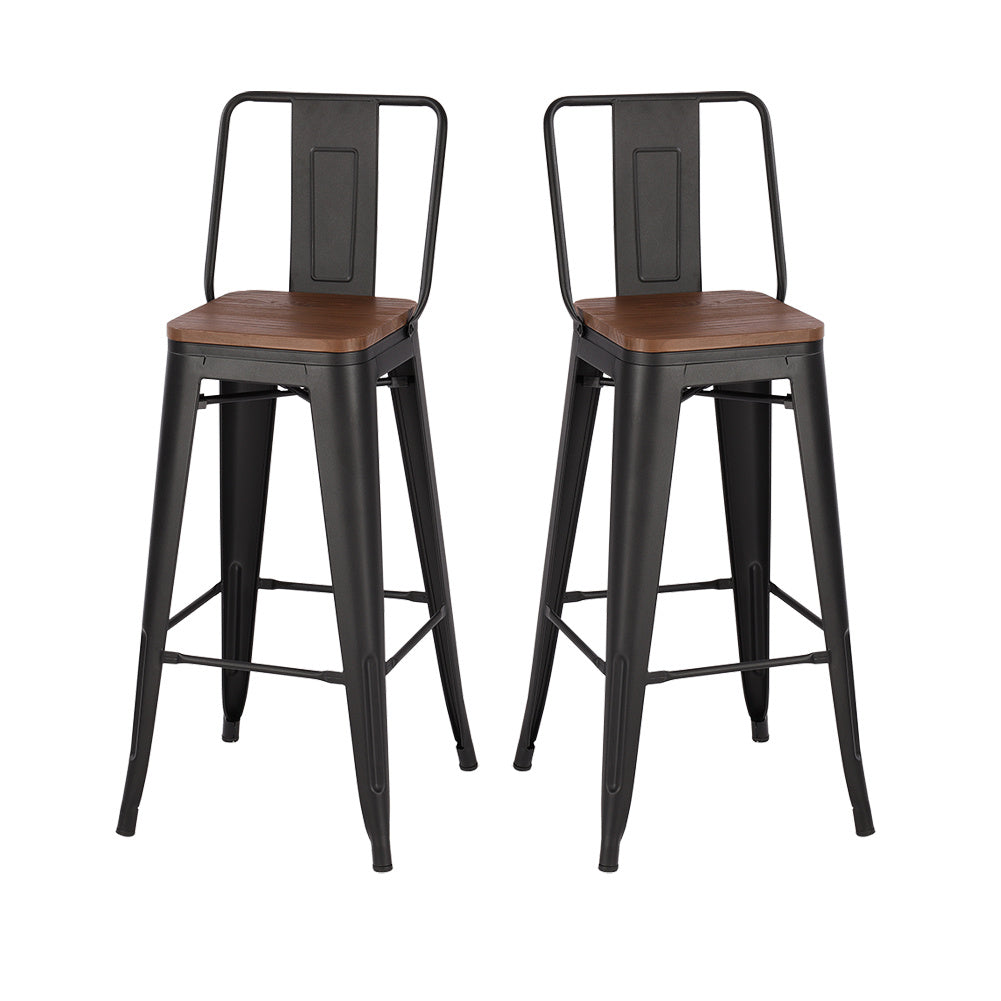 Set of 2 Metal Frame Vintage High Bar Stool