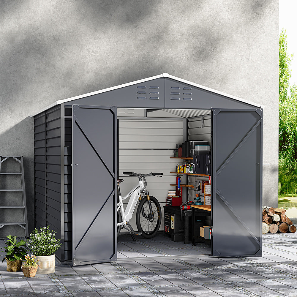 Charcoal Steel Tool Shed with Front Windows