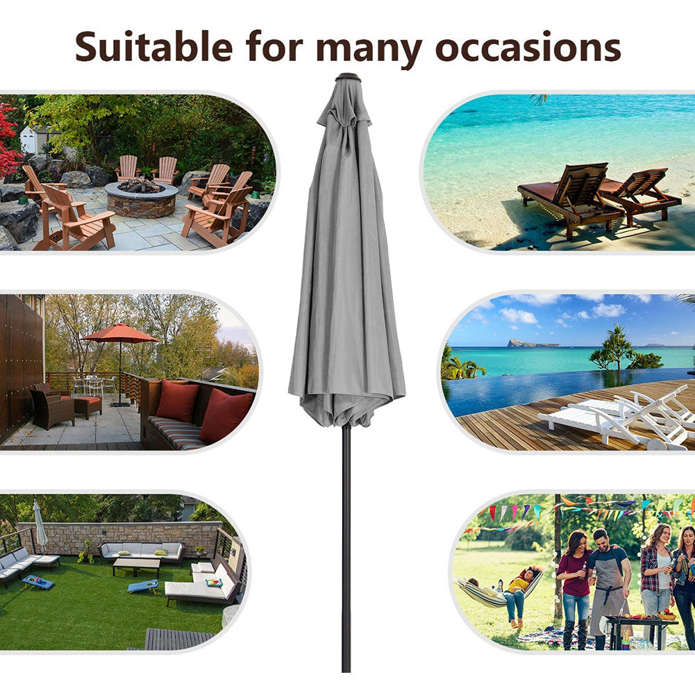 3M Large Round Garden Parasol Outdoor Beach Umbrella Patio Sun Shade Crank Tilt No Base Light Grey