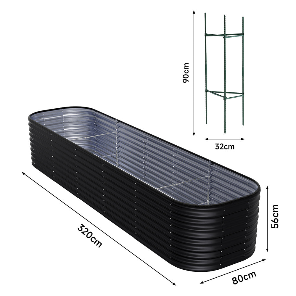 320cm Anthracite Oval Shaped Galvanized Steel Raised Garden Bed