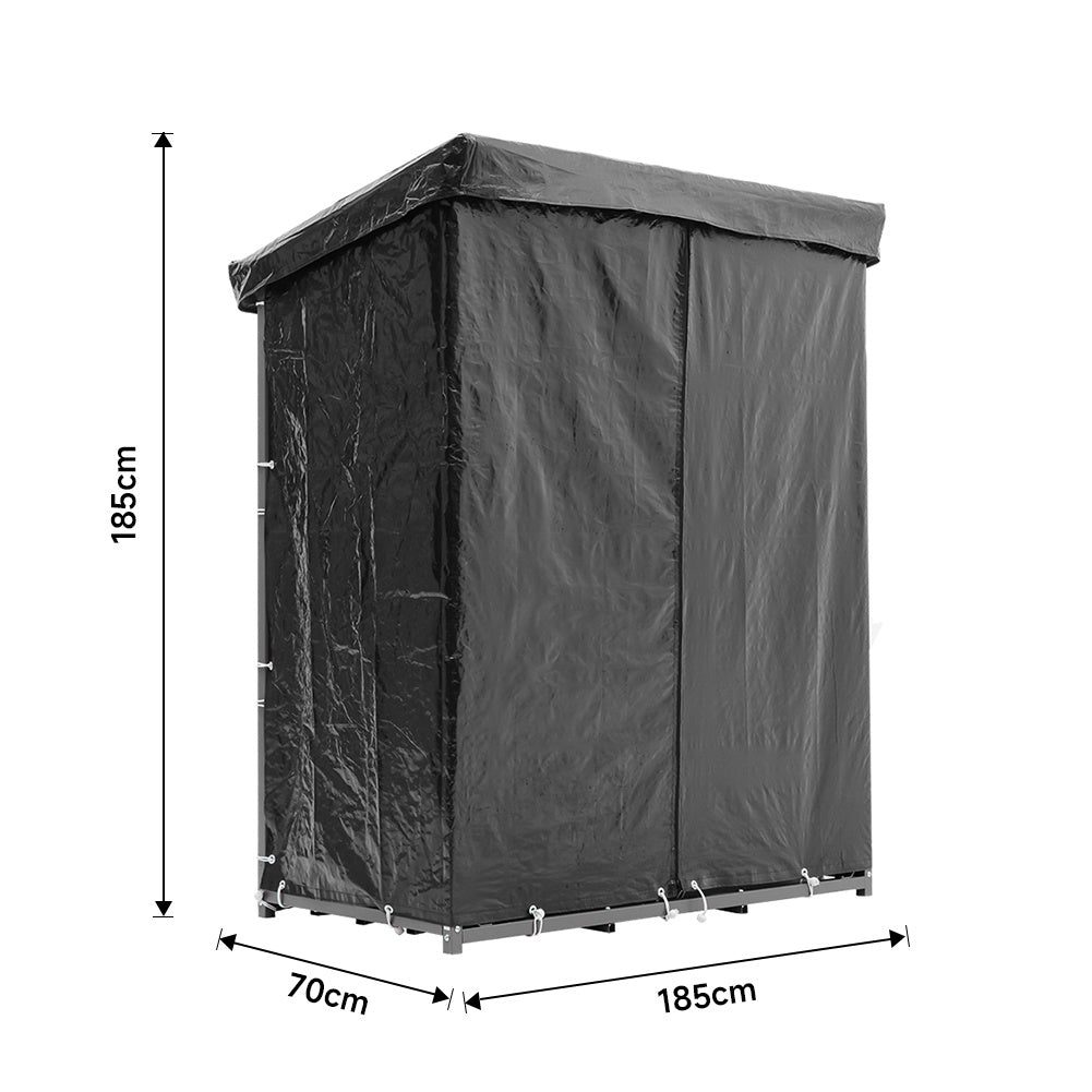 Grey 185cm Garden Metal Tube Firewood Rack with Roof