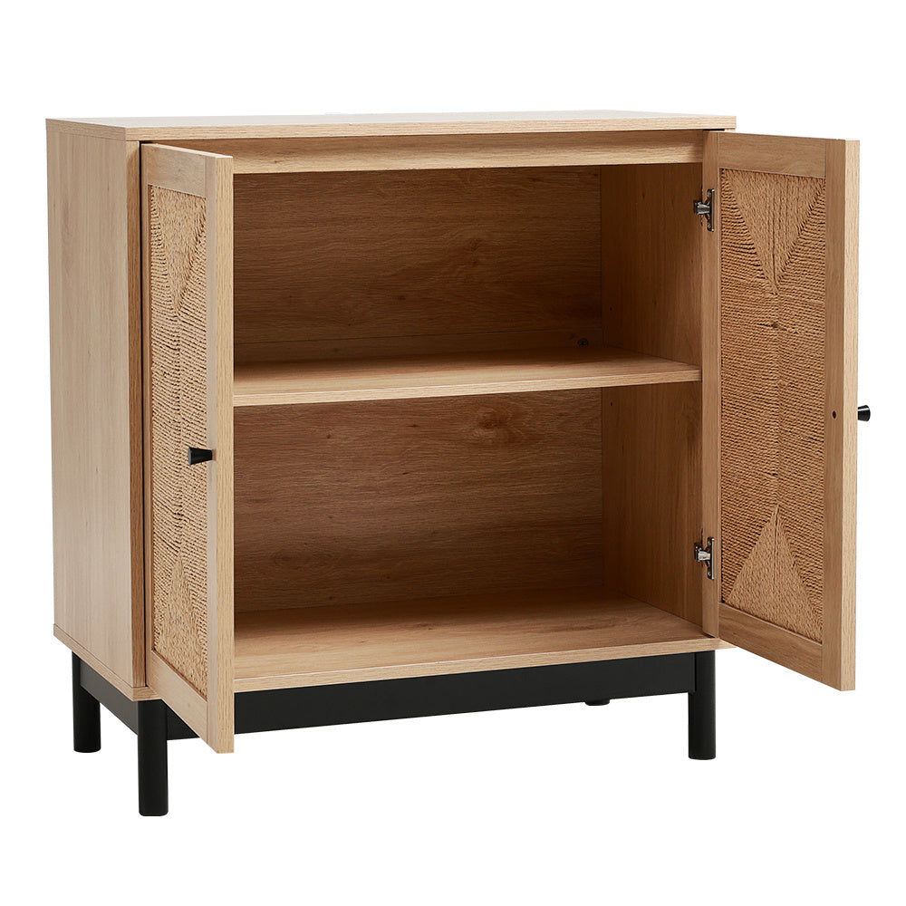 Rustic Wooden Sideboard with Woven Doors