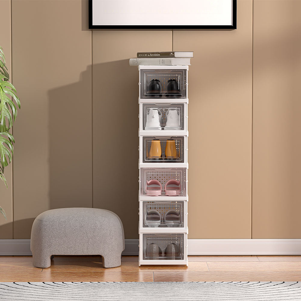 White 6 Tier Foldable Shoe Storage Box Unit