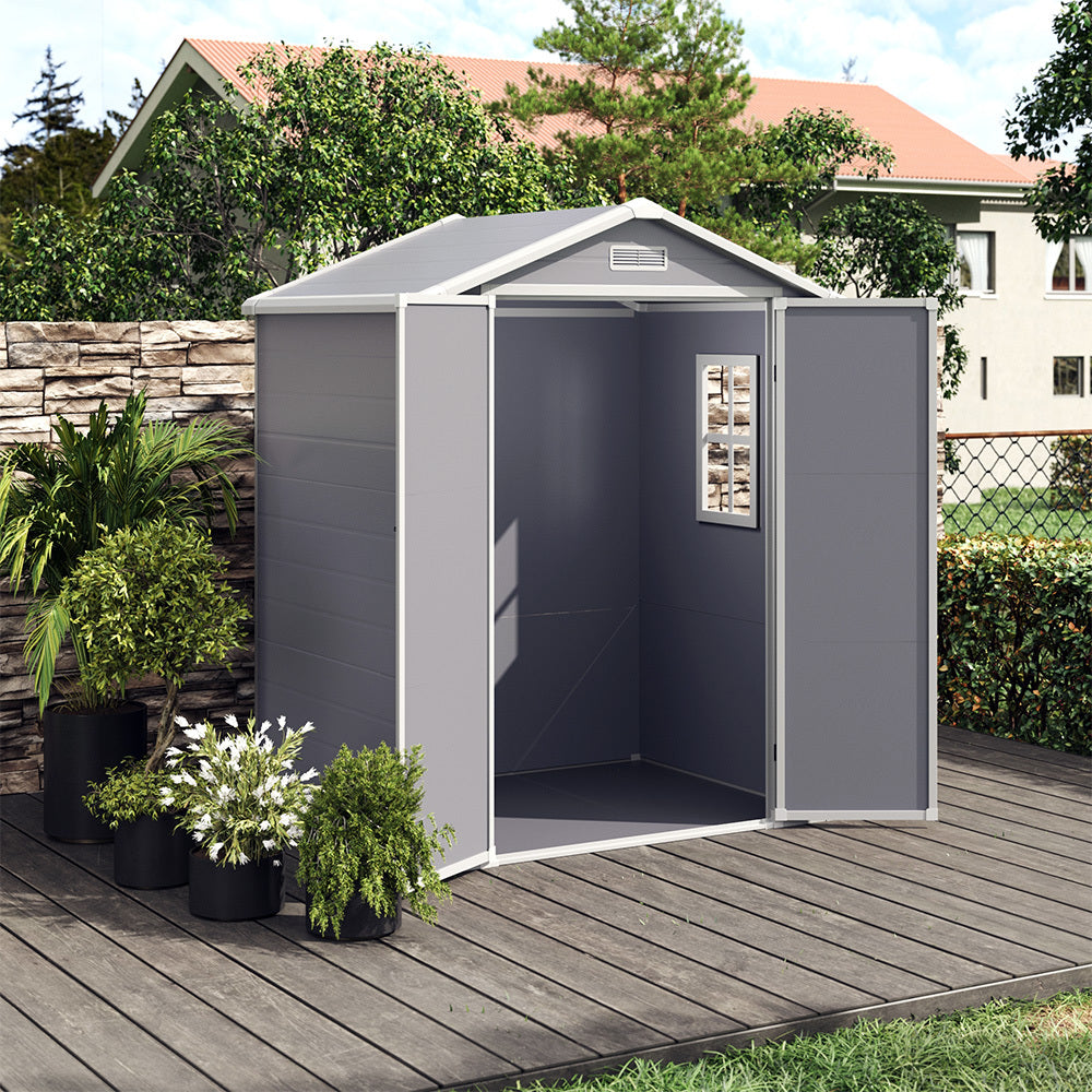 Grey Plastic Outdoor Garden Storage Shed with Deadbolt