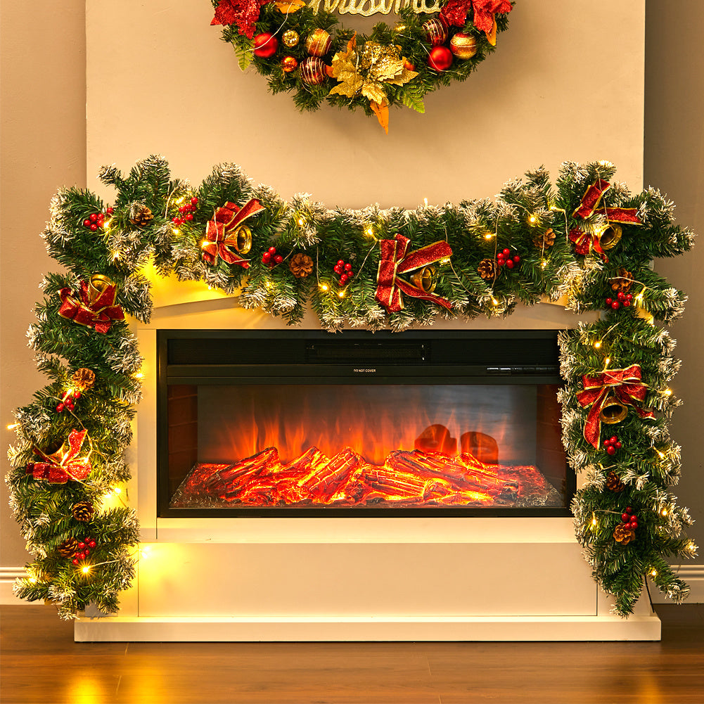 270CM Christmas 50 LED Light Up Xmas Decor Hanging Rattan, Red bowknot And Golden Bell