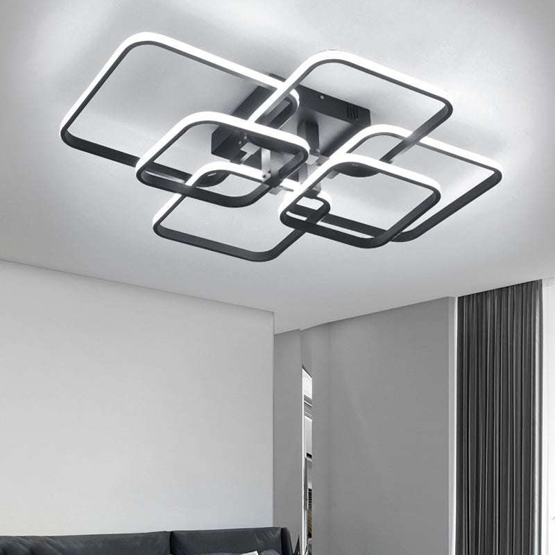 Modern Square LED Ceiling Light, Black Frame6 Head Cool White