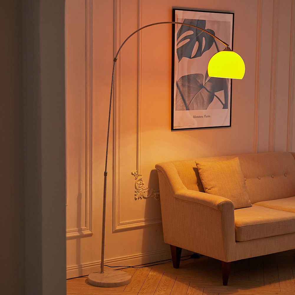 Arched Floor Lamp Tall Curved Design with Marble Base Orange Lampshade 130 to 180CM