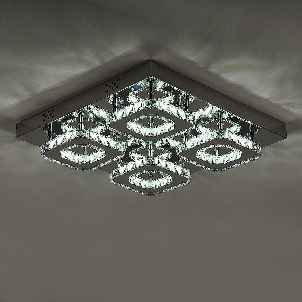 Square Large-size LED Ceiling Light Crystal Pendant Lamp Cool White