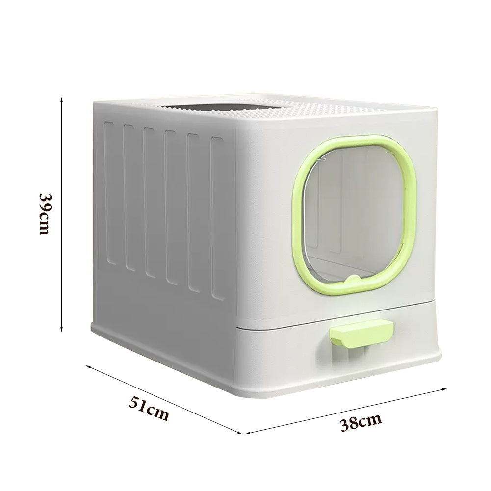 Green Enclosed Folding Cat Litter Box Toilet with Scoop