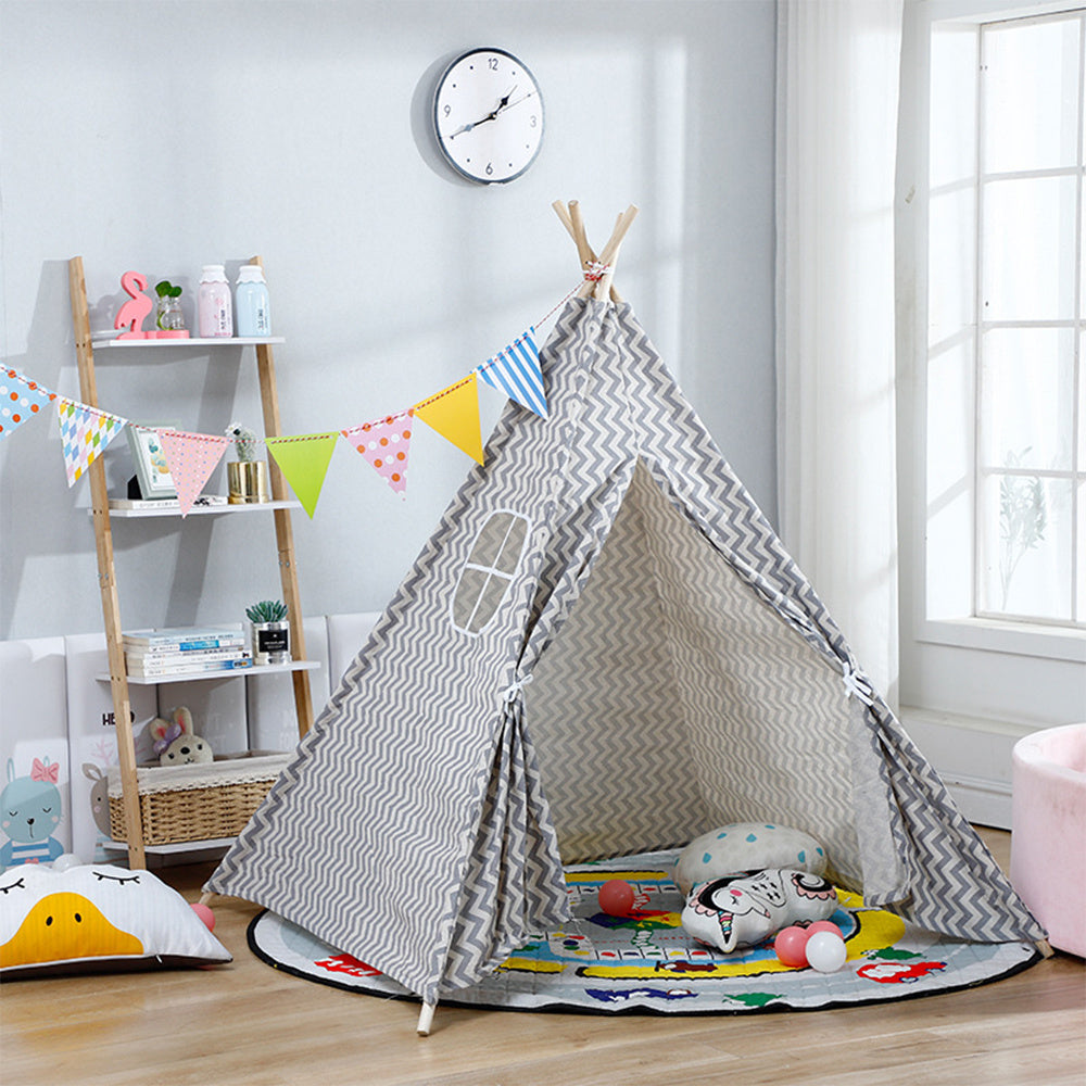 Indoor Indian Teepee Tent Play House Wood Support for Kids, Wavy
