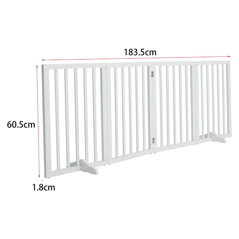 Foldable Wood Pet Free Standing Indoor Gate White 4 Panels
