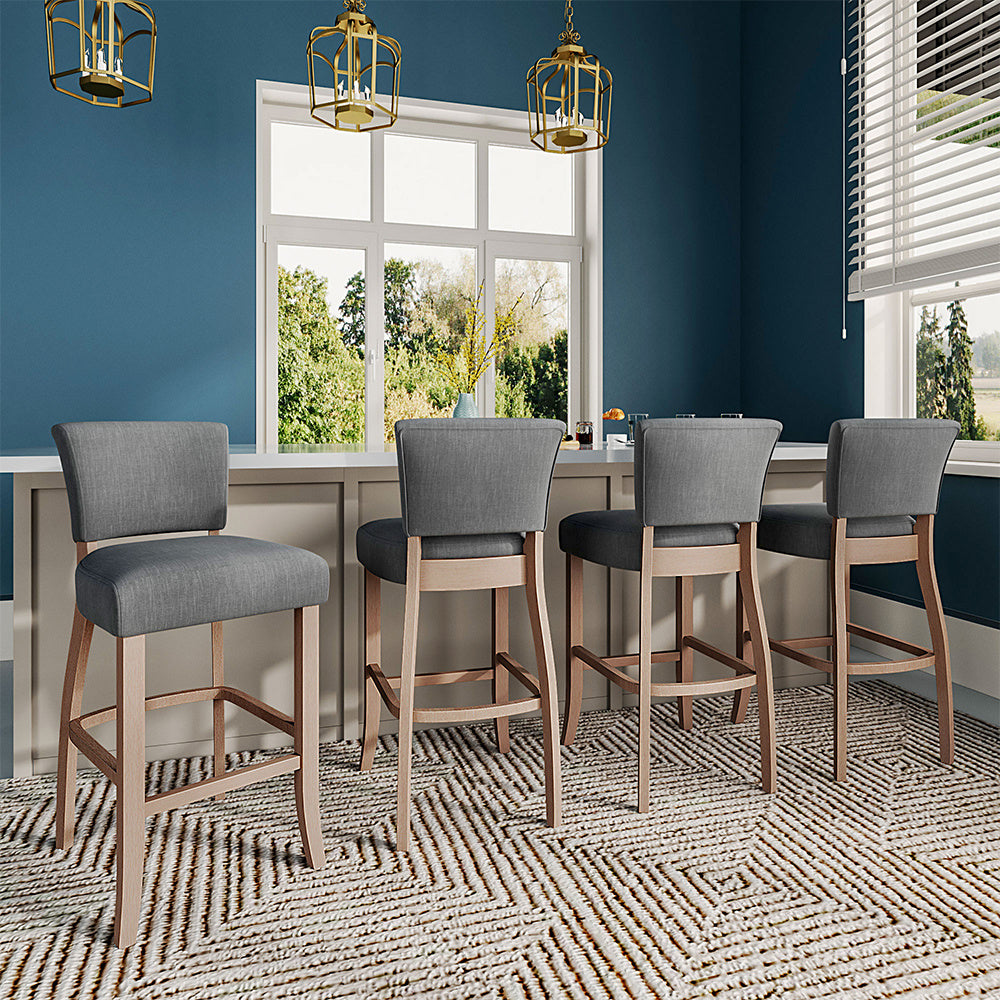 Set of 2 Height Linen Bar Stool for Kitchen Light Grey