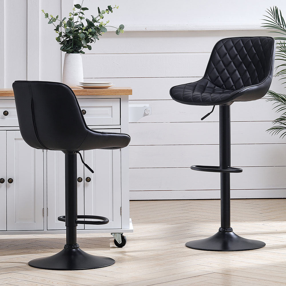 2 Pcs Faux Leather Height Adjustable Bar Stool Black