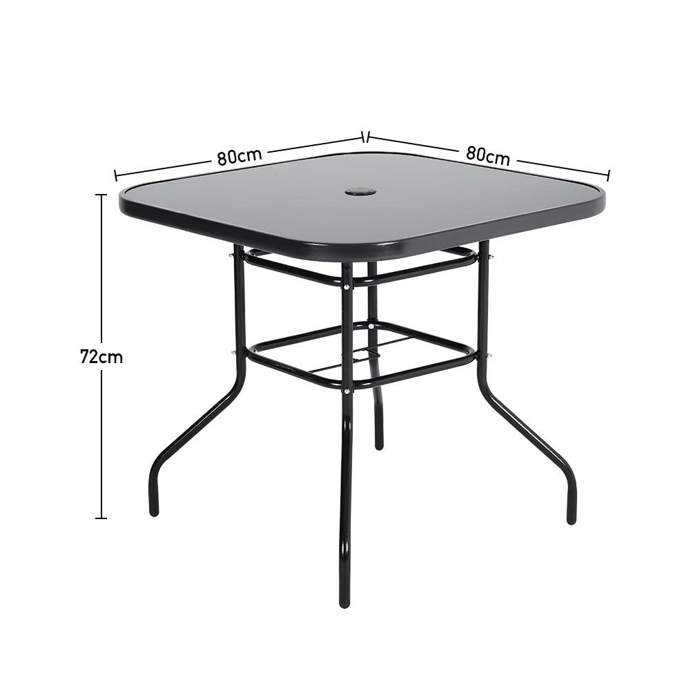 Set of 3 Garden Patio Glass Umbrella Table and Folding Chairs Set