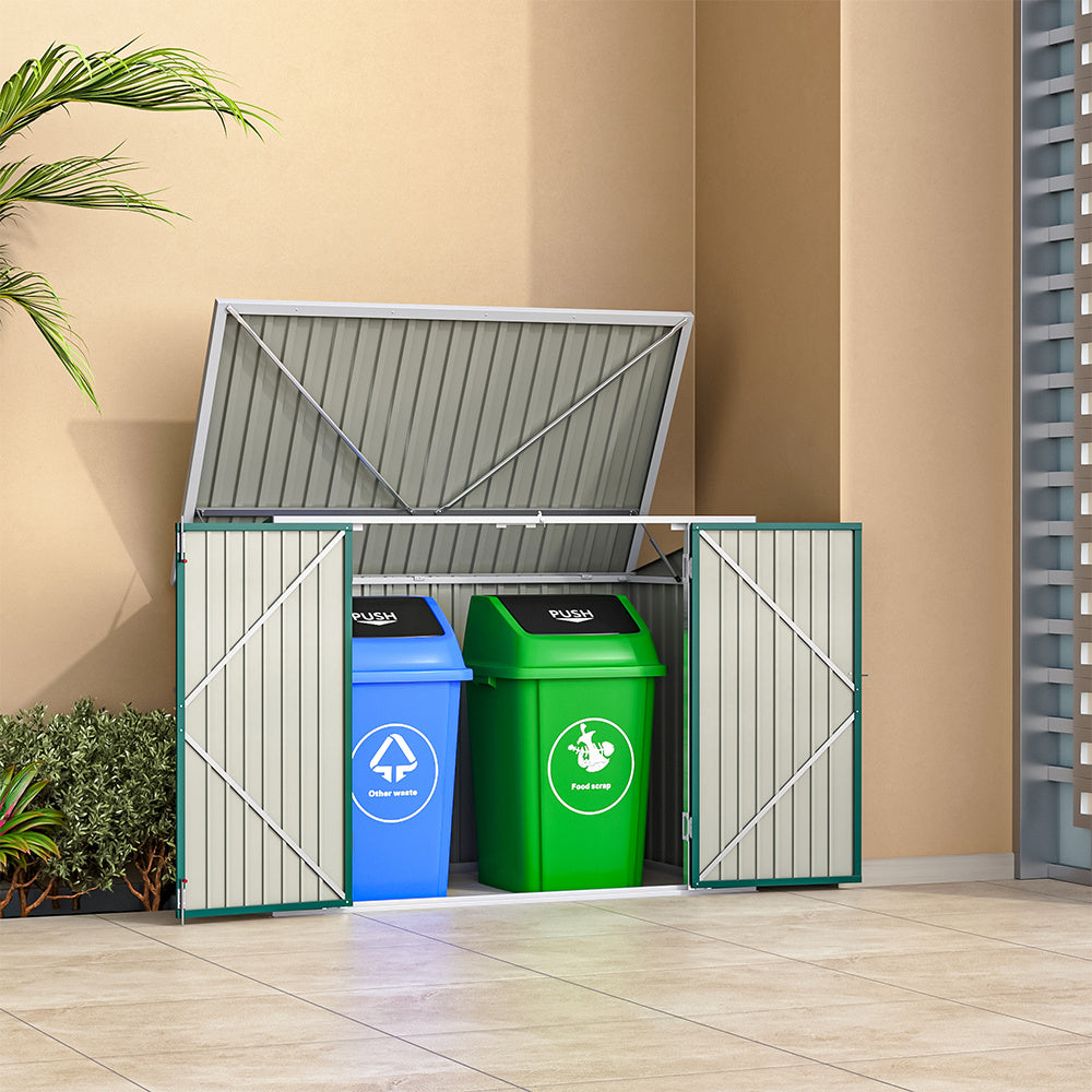 Steel Trash Can Recycle Bin Enclosure Storage Shed, Green