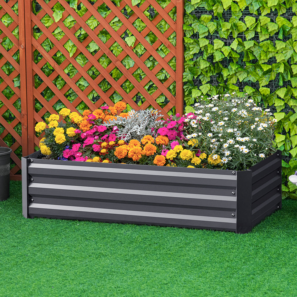 Grey 120cm W Galvanized Steel Raised Garden Bed Planter Box