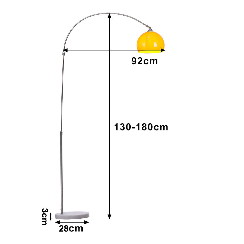 Arched Floor Lamp Tall Curved Design with Marble Base Orange Lampshade 130 to 180CM