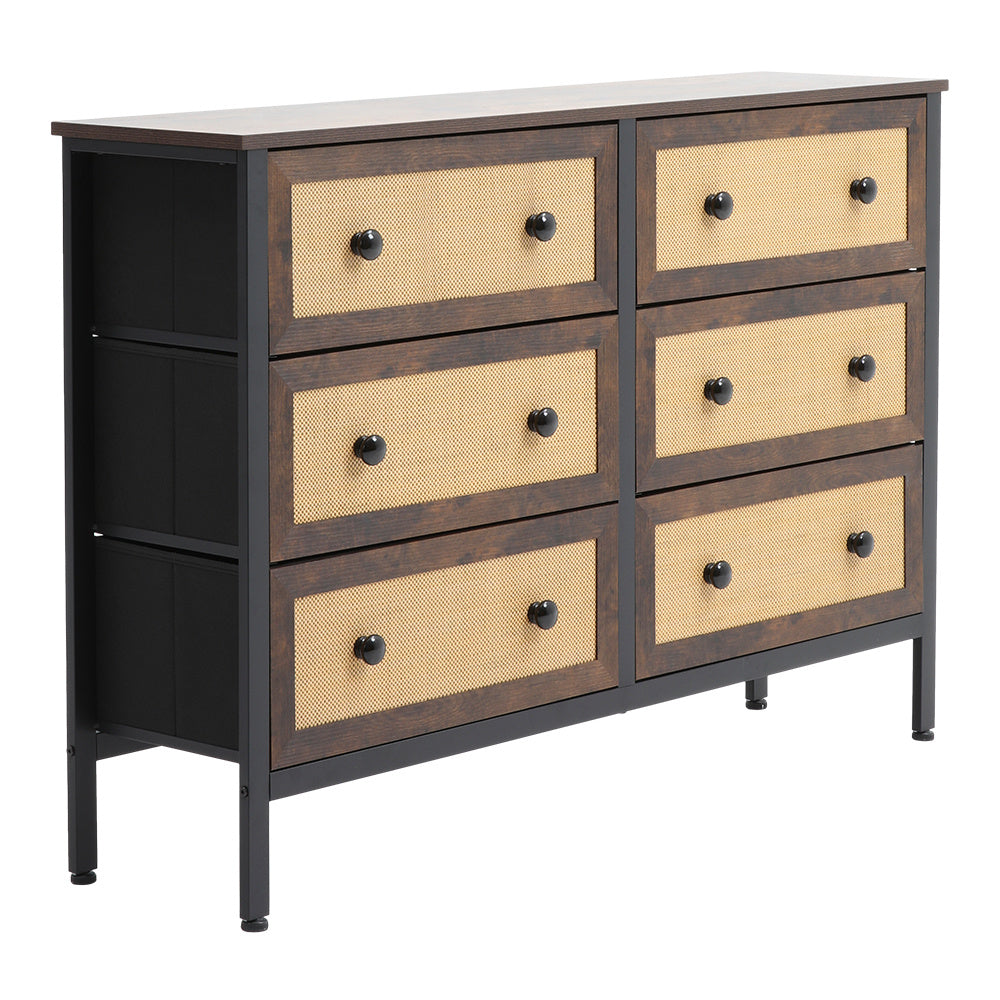 6 Drawer Rustic Rattan Storage Cabinet