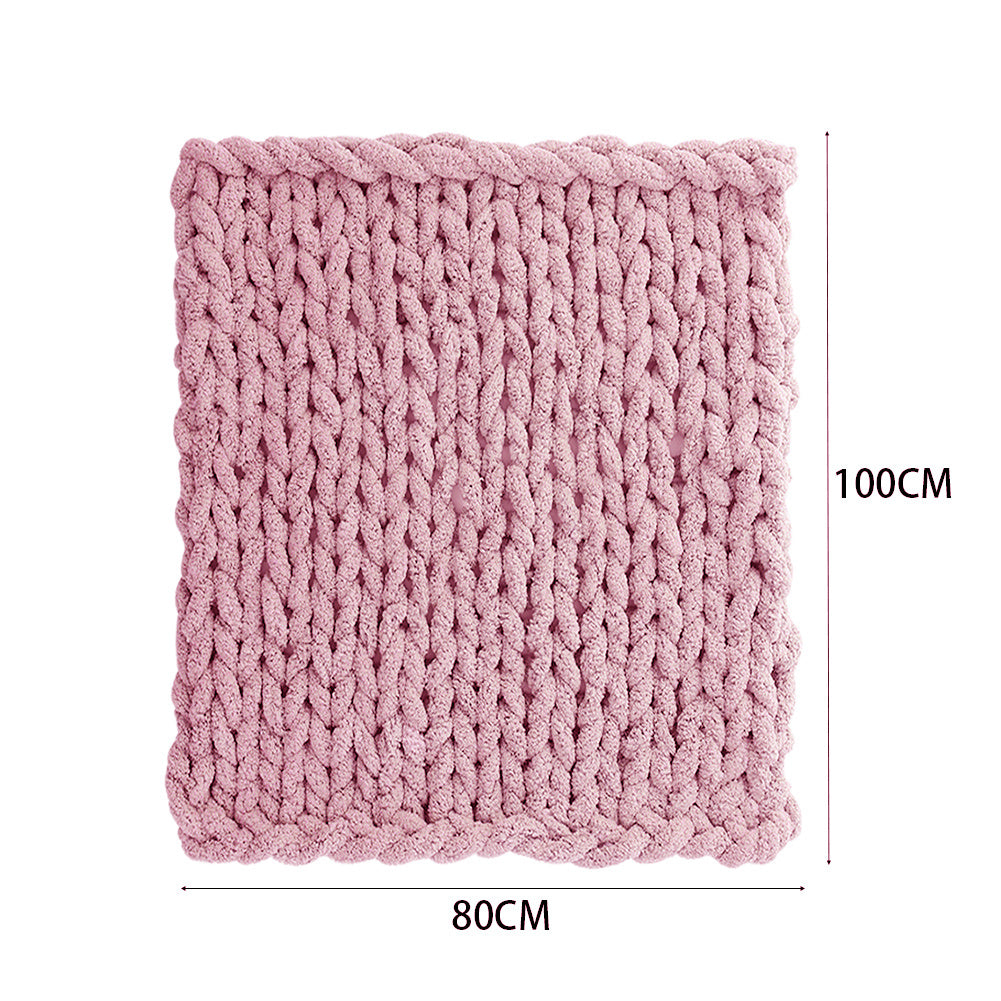 80x100CM Hand Woven Chenille Blanket for Couch and Bed,Pink