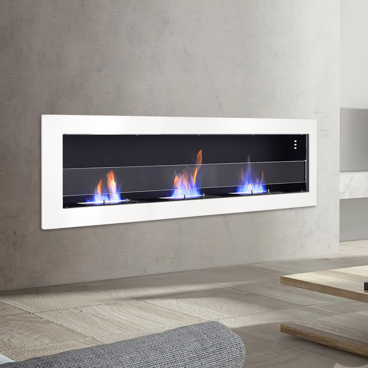 Indoor Wall Mounted Recessed Bio Ethanol Fireplace, 120CM White