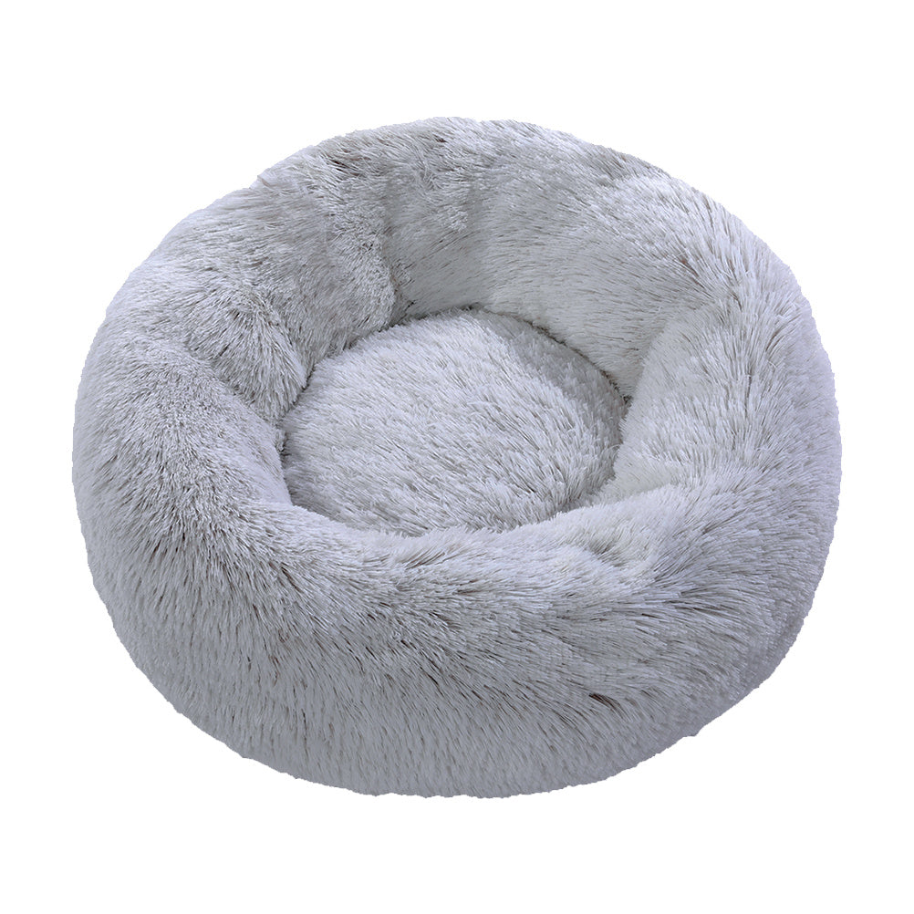 50CM Round Faux Fur Fluffy Shaggy Sheepskin Pet Bed, Light Grey
