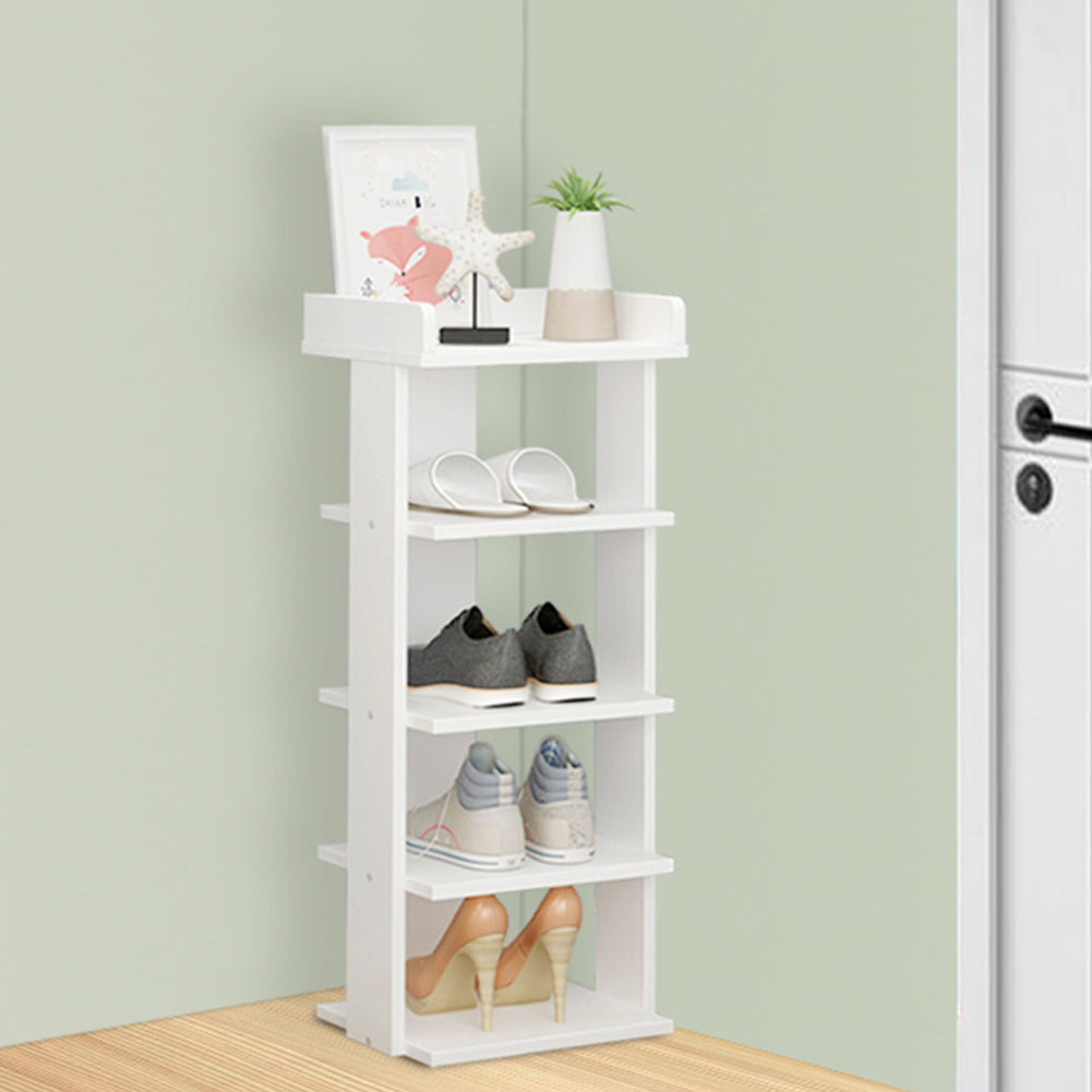 5 Tier White Wood Shoe Rack Storage Shelf