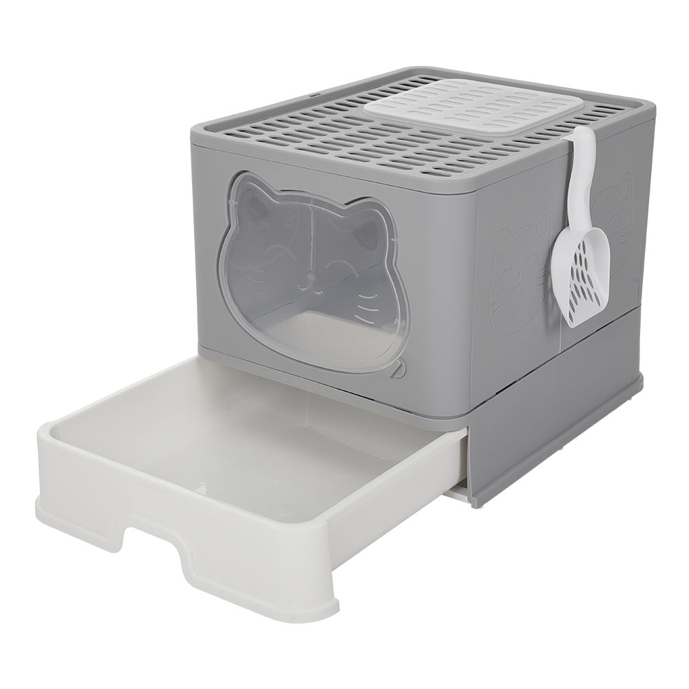 Hooded Odors Resistant Cat Litter Box, Grey