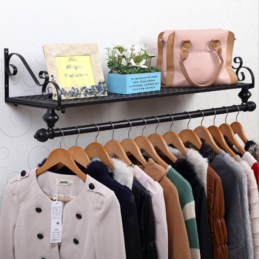 80cm Length Black Wall Mounted Garment Clothes Rail Home Shop Dress Hanging Display