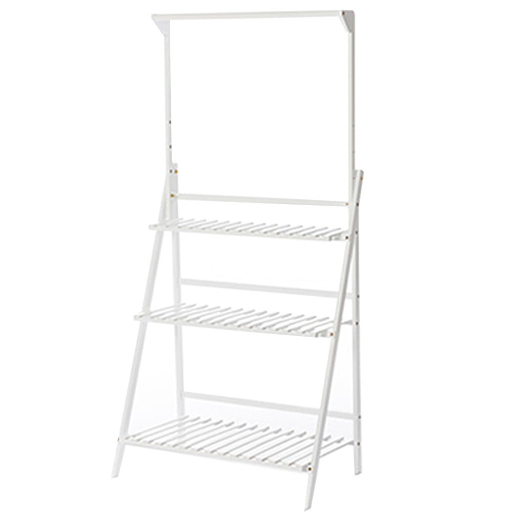 3 Tier Ladder Foldable Plant Stand with Hanging Bar, White