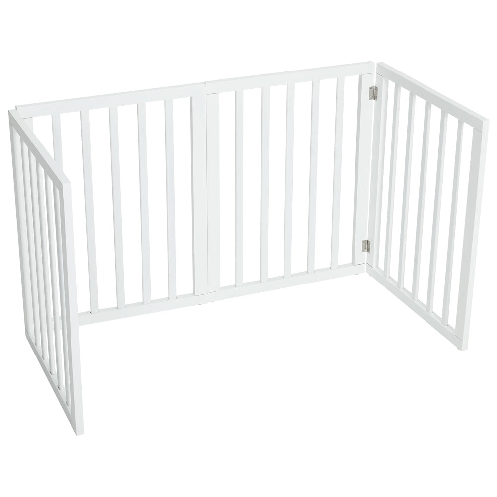 Foldable Wood Pet Free Standing Indoor Gate White 4 Panels
