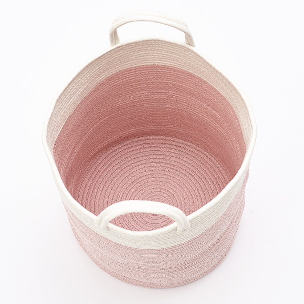 Hamper Woven Soft Laundry Basket with Handle, Pink and White